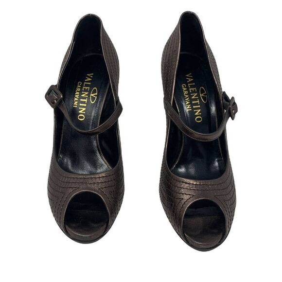 Valentino Garavani gold open toes Mary Janes heel shoes size 8.5 - Picture 1 of 11